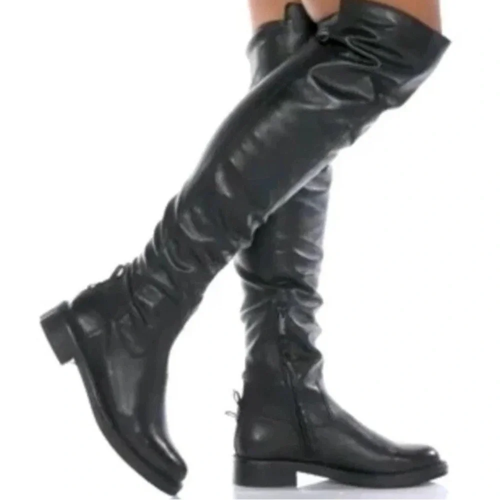SAM EDELMAN Narisa Black Leather Over The Knee Boots 8.5 Tall Side Zip
